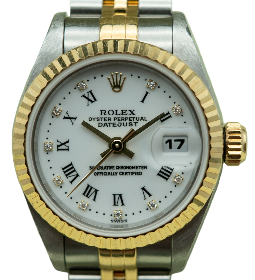 Rolex 69173 Ladies Datejust Two-Tone White Roman Diamond Dial