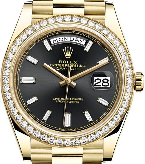 Rolex 228348RBR Yellow-Gold Black Diamond Bezel Day-Date