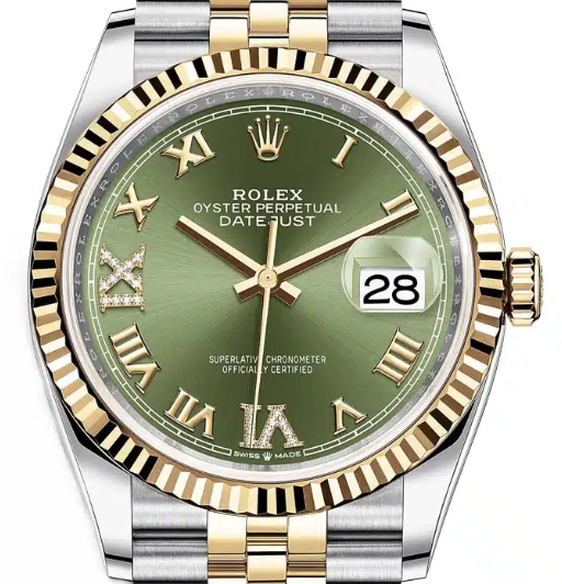 Rolex 126233 Two Tone Green Roman Diamond on Jubilee