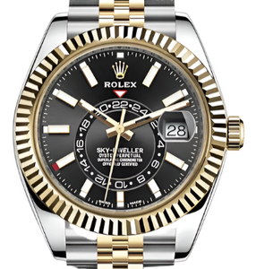 Rolex 326933 Sky Dweller Two-Tone Yellow-Gold Black Index Dial on Jubilee